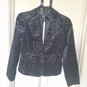 Ann Taylor Loft Black Floral Damask Velvet Blazer Sz 6 Whimsigoth Dark Academia